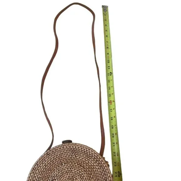 Rattan Crossbody Hand Bag Womens Woven Tan Boho Beach Vacation Island Resortwear - Picture 10 of 11